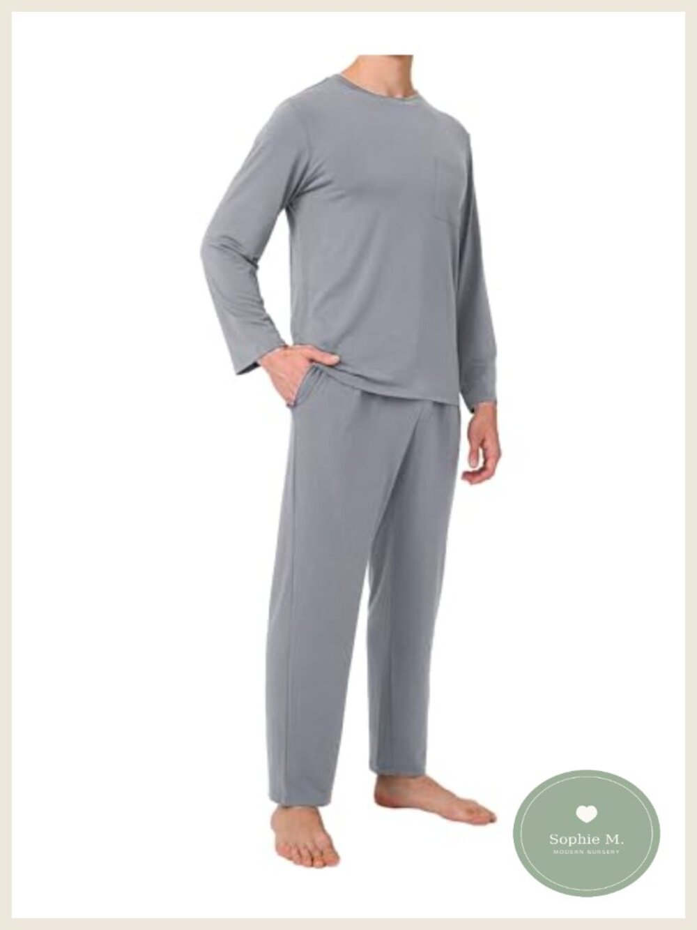 Bamboo Rayon Men's Pajama Set Long Sleeve Top & Pants with Pockets